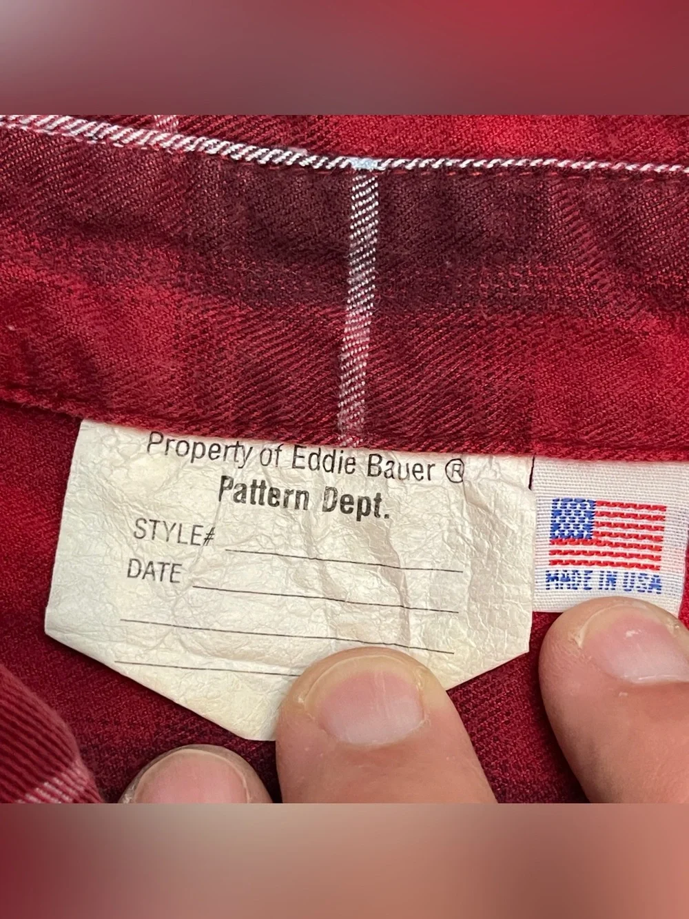 Vintage Eddie Bauer Red Flannel Shirt (Prototype Pattern Department Sample) Sz M
